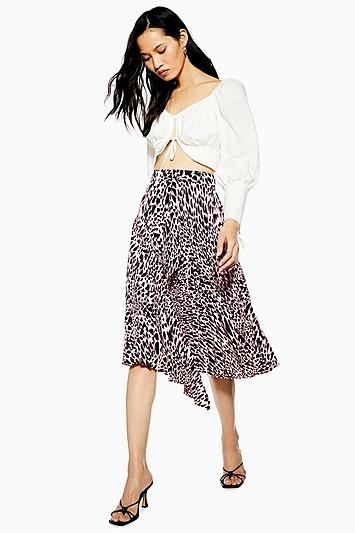 Topshop Tall Taylor Pink Animal Pleat Midi Skirt
