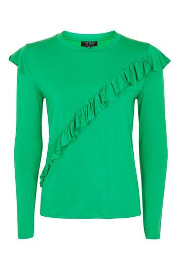 Topshop Long Sleeve Ruffle T-shirt
