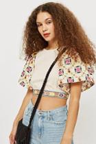Topshop Embroidered Open Back Cropped Top