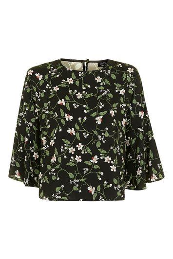 Topshop Floral Trumpet Sleeve Top