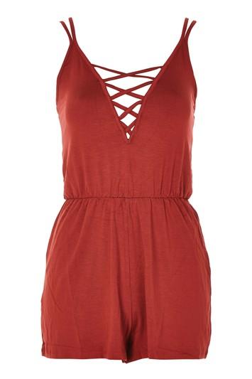 Topshop Lattice Plunge Playsuit