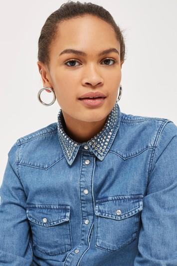 Topshop Moto Studded Western Shirt