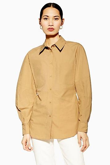 Topshop *sand Ovoid Sleeve Shirt By Boutique