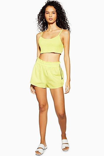 Topshop Neon Yellow Shirred Toggle Top And Shorts Set