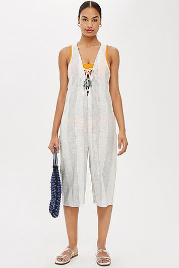 Topshop Striped Lace Up Jumpsuit