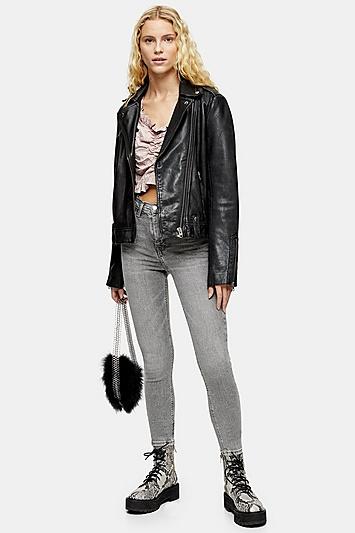 Topshop Grey Raw Waistband Jamie Jeans