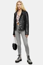 Topshop Grey Raw Waistband Jamie Jeans