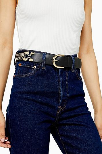 Topshop Black Raffia And Link Belt