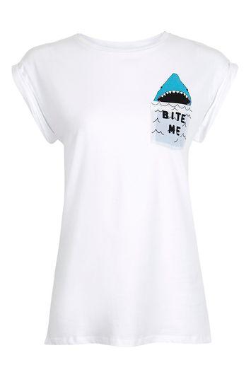 Topshop *shark Pocket T-shirt By Tee & Cake