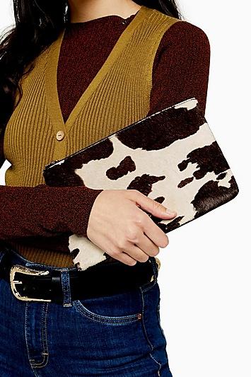 Topshop Perla Cow Zip Pouch
