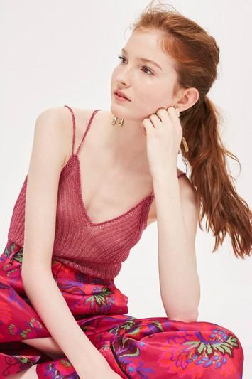 Topshop Metal Ribbed Strappy Top