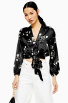 Topshop Daisy Satin Tie Front Blouse