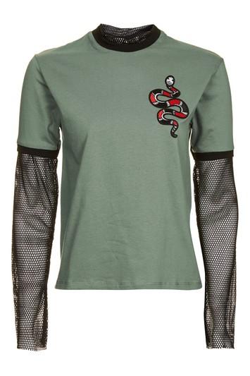 Topshop *patch T-shirt With Mesh Detail By Ragged Priest
