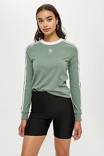 Topshop Three Striped Long Sleeve Top By Adidas