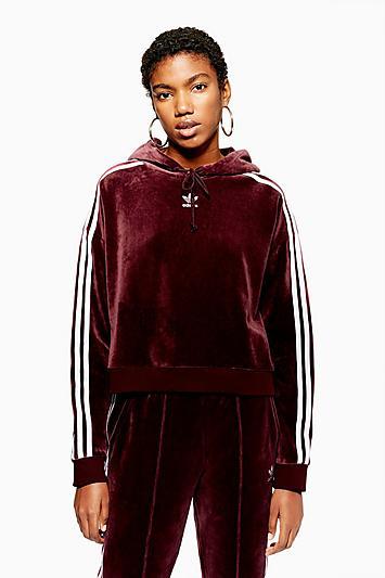 Topshop Velour Crop Hoodie By Adidas