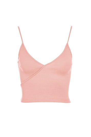 Topshop Petite Ribbed Wrap Crop Top