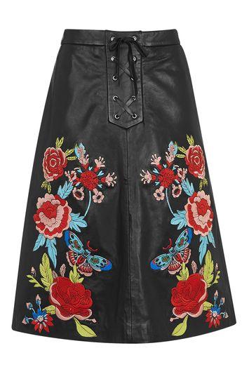 Topshop Rose Embroidered Midi Skirt