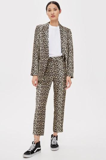 Topshop Brown Leopard Suit Trousers