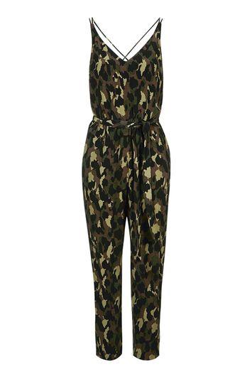 Topshop Petite Camo Print Belted Jumpsuit