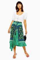 Topshop Green Paisley Print Midi Skirt