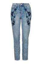 Topshop Moto Blue Embroidered Straight Leg Jeans
