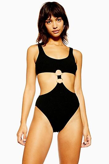 Topshop Black Velour Cut Out Swimsuit