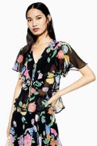 Topshop Floral Ruffle Tie Front Top