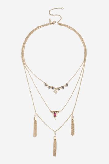 Topshop Charm And Tassel Multi Row Necklace