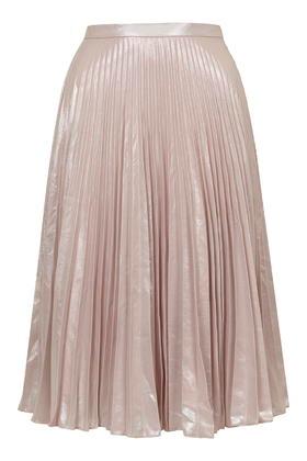 Topshop Petite Pleated Metalic Midi Skirt