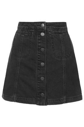 Topshop Tall Moto Black Button Front Skirt