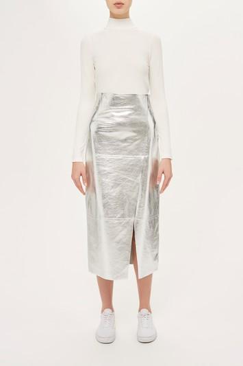 Topshop Leather Foil Asymmetric Skirt By Boutique