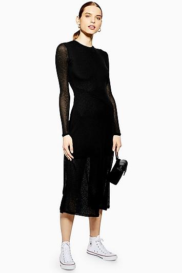 Topshop Long Sleeve Mesh Midi Dress