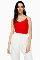 Topshop Red Lace Ribbed Cami
