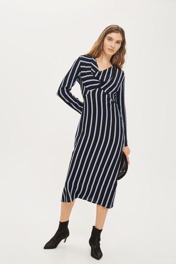 Topshop Striped Bias Midi Dress