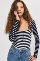 Topshop Button Up Striped Knitted Top