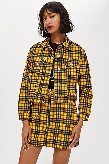 Topshop Yellow Check Denim Jacket