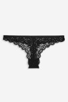 Topshop Black Leafy Lace Brazilian Knickers