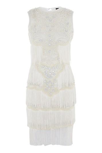 Topshop *embellished Fringe Shift Dress By Starry Eyed