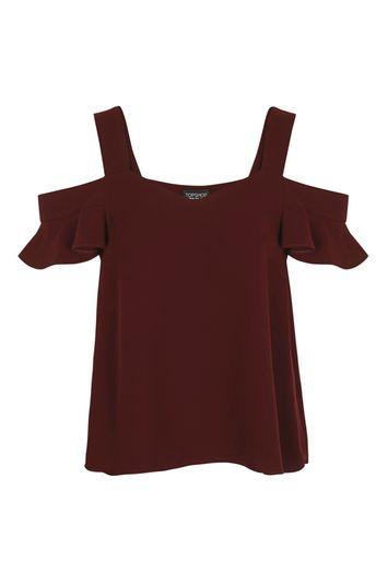 Topshop Cold Shoulder Frill Top