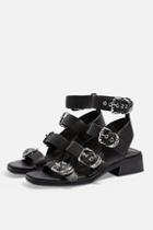 Topshop Victory Black Leather Buckle Sandals