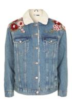 Topshop Moto Embroidered Borg Jacket