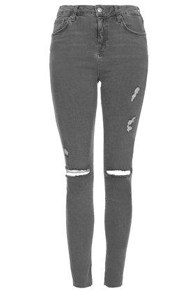 Topshop Tall Moto Grey Ripped Jamie Jeans