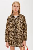 Topshop Leopard Print Fitted Denim Jacket