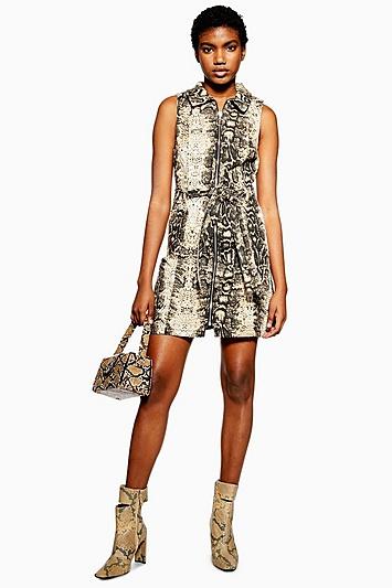 Topshop Snake Denim Dress With Collar