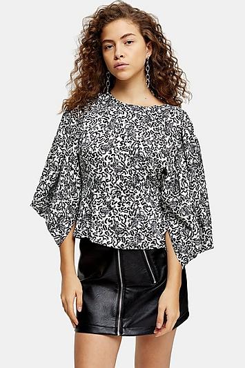 Topshop Petite Idol Animal Print Big Sleeve Blouse