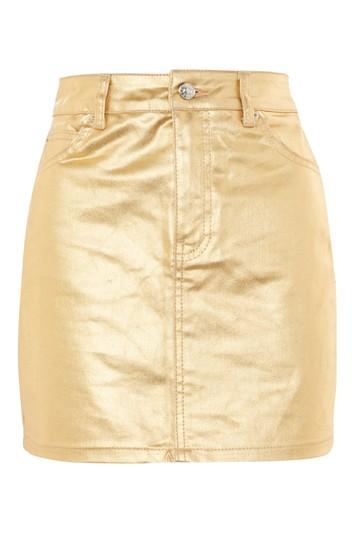 Topshop Moto Gold Denim Skirt