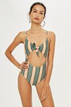 Topshop Striped Tie One Piece Swimsuit