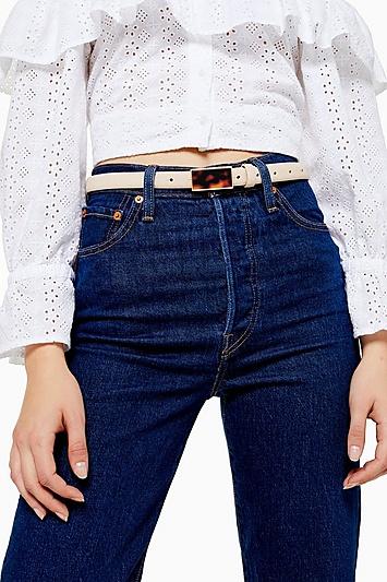 Topshop Cream Tortoiseshell Skinny Buckle Belt