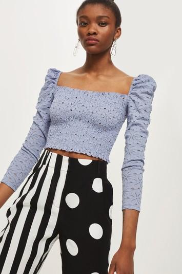 Topshop Daisy Lace Shirred Top