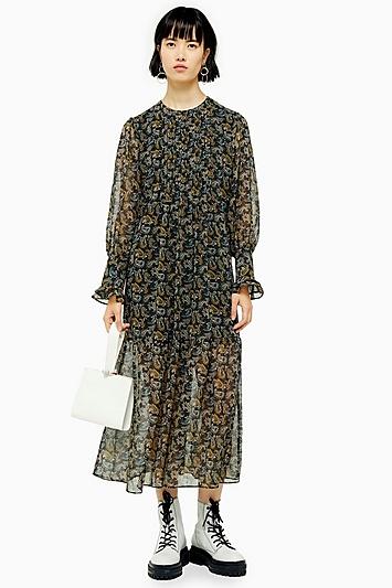 Topshop Paisley Smock Midi Dress With Pintuck